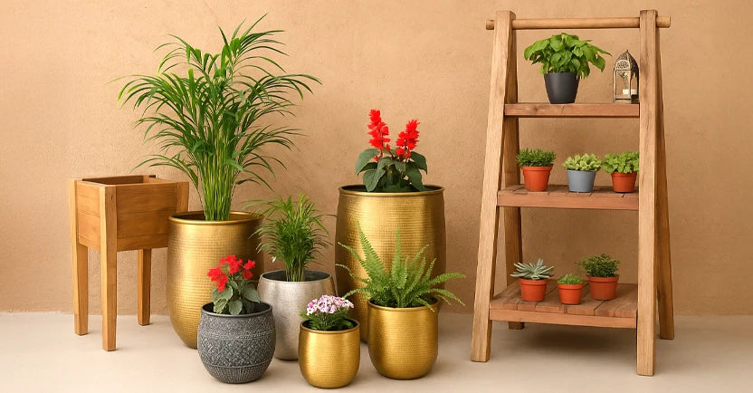 Pots de fleurs et étagères