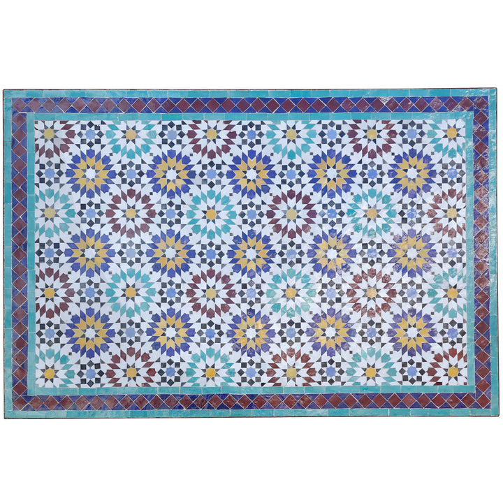 Gartentisch Esstisch 120x80 cm mit handgefertigtem Mosaik aus Zellige-Fliesen in Mehrfarbig