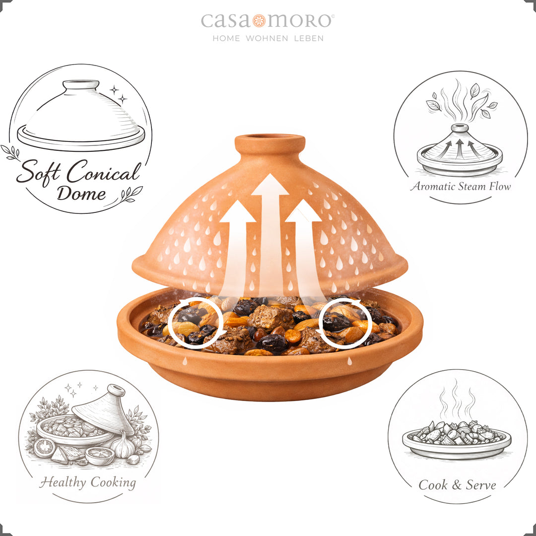 Tagine à base d'argile et d'argile, non émaillée comme cocotte pour des recettes d'agneau ou végétariennes