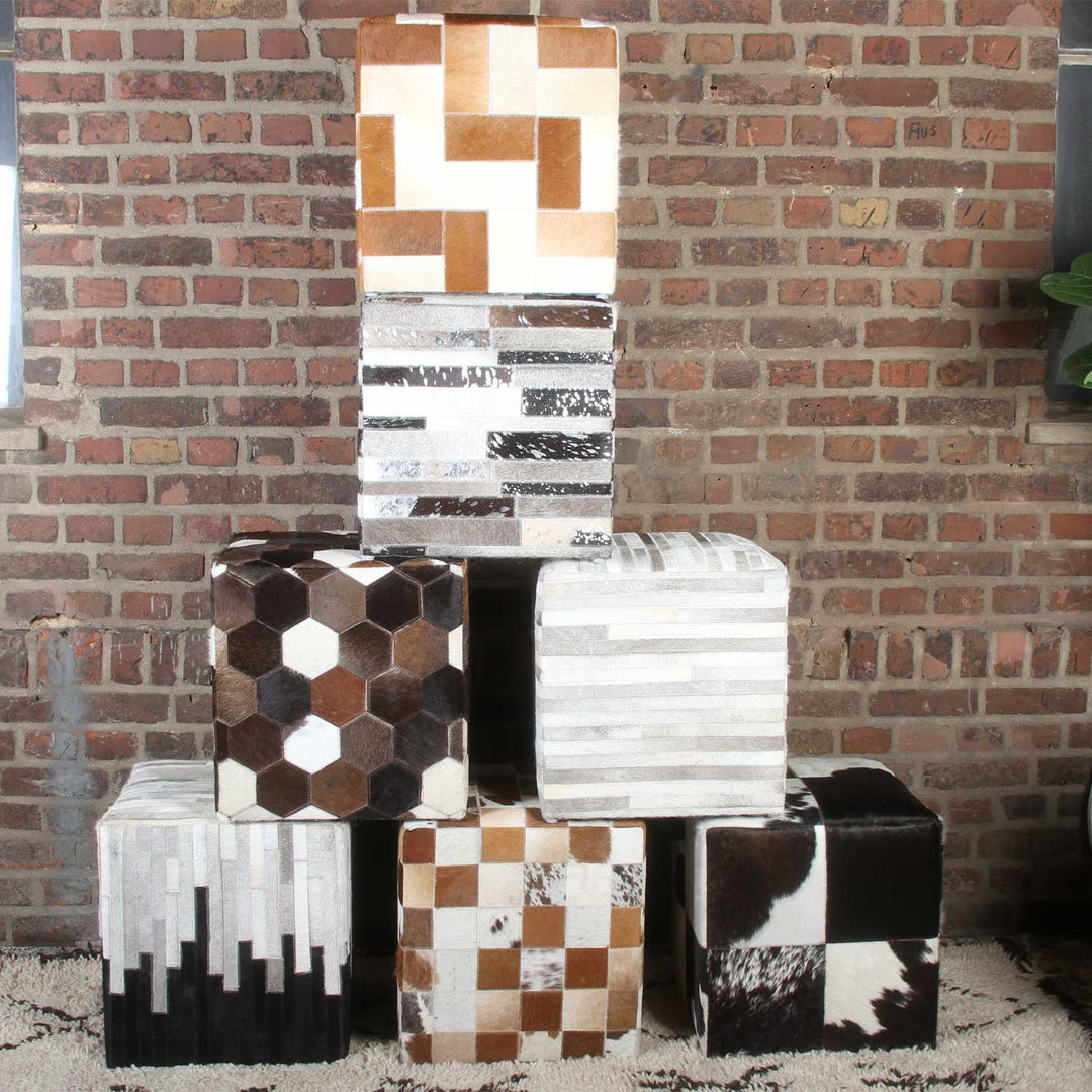 Pouf en patchwork de fourrure Jaspal