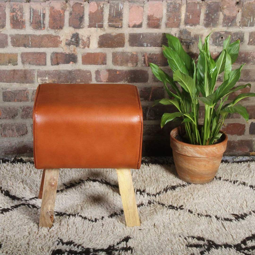Tabouret en cuir véritable Tejas