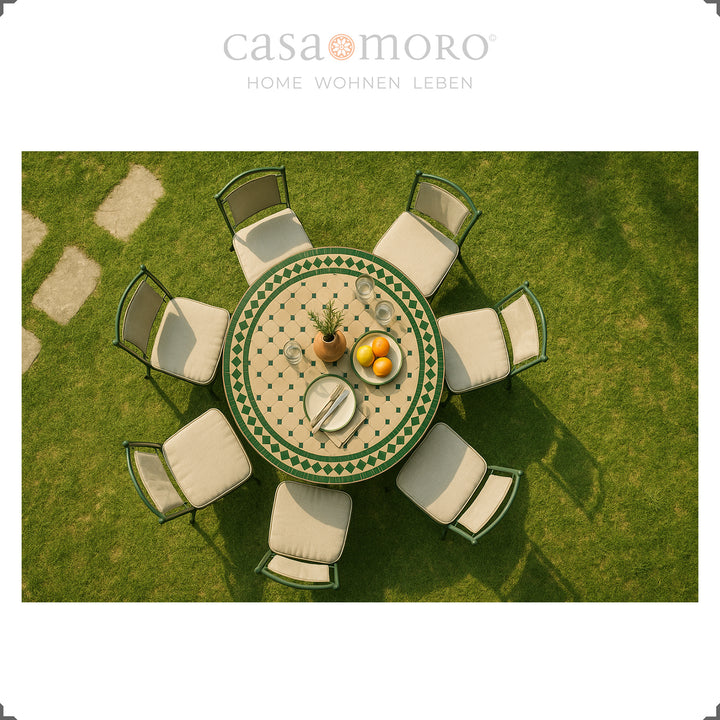 Esstisch mit grünem Mosaikmuster für Garten, Terrasse und Esszimmer