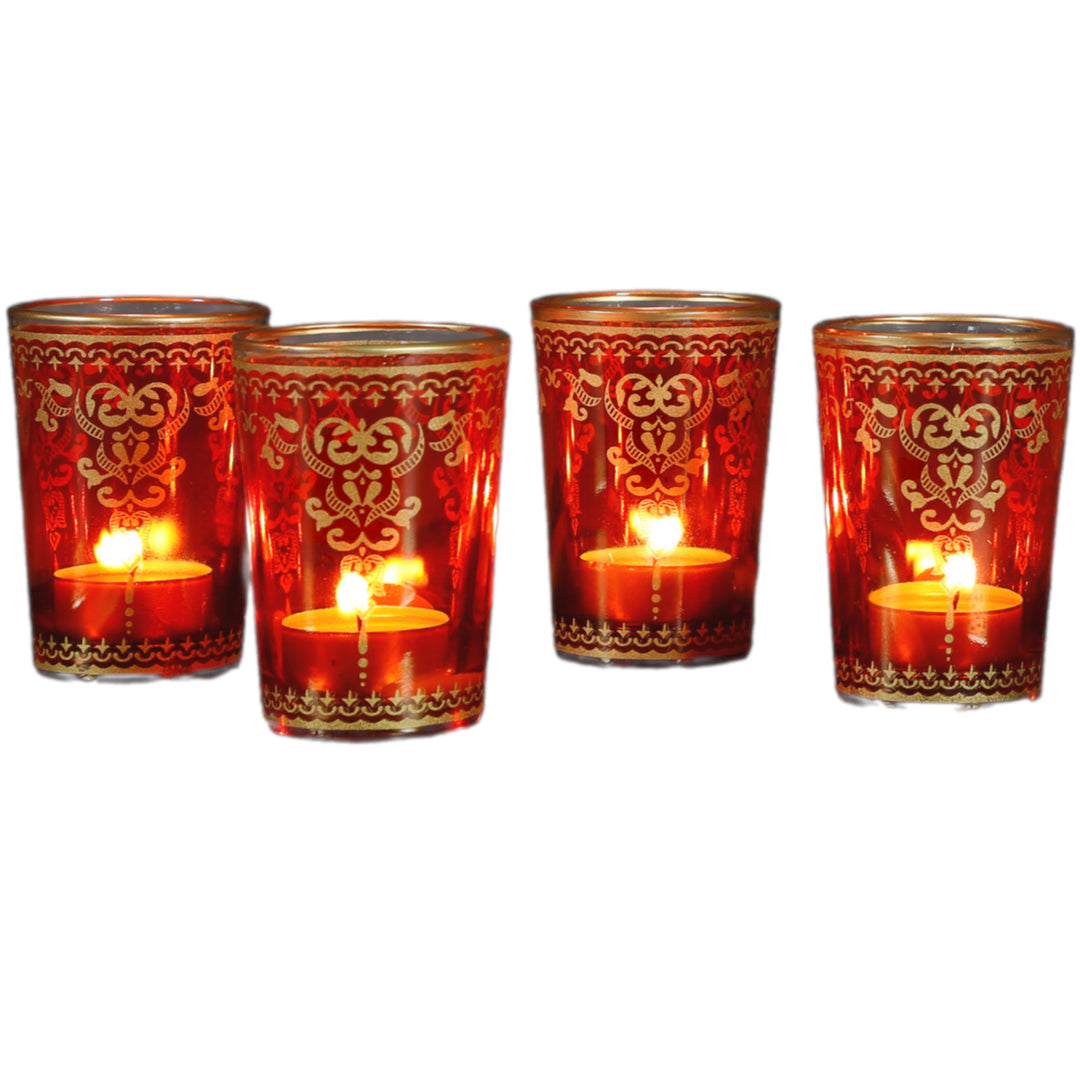 Lot de 6 photophares en verre orange et doré