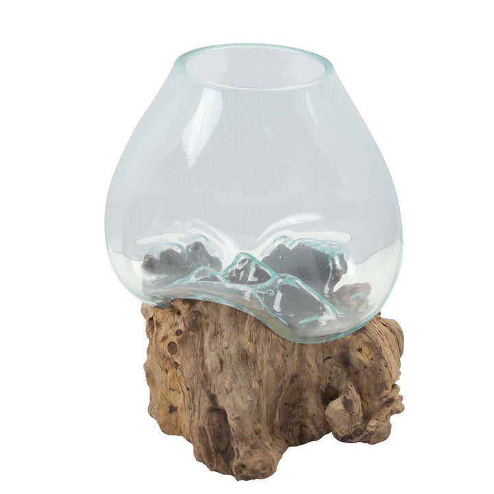 Vase en verre sur bois de racine A21