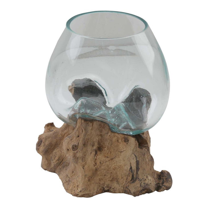 Vase en verre sur bois de racine A18