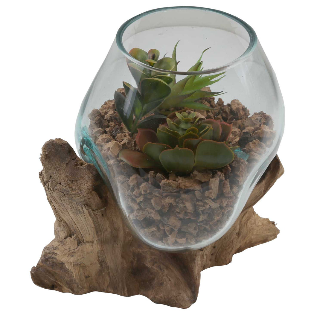 Vase en verre sur bois de racine A18