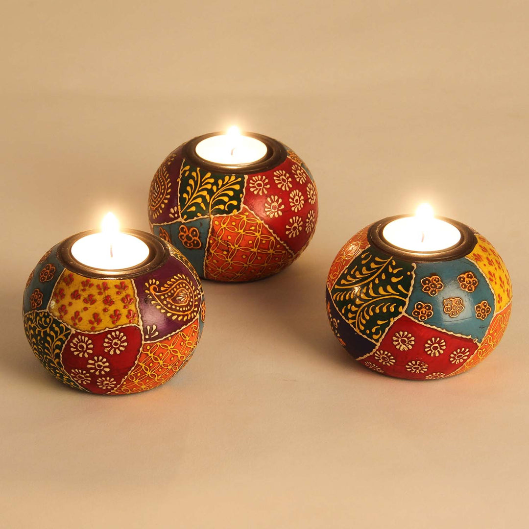 Lot de 3 photophores Anila peints à la main