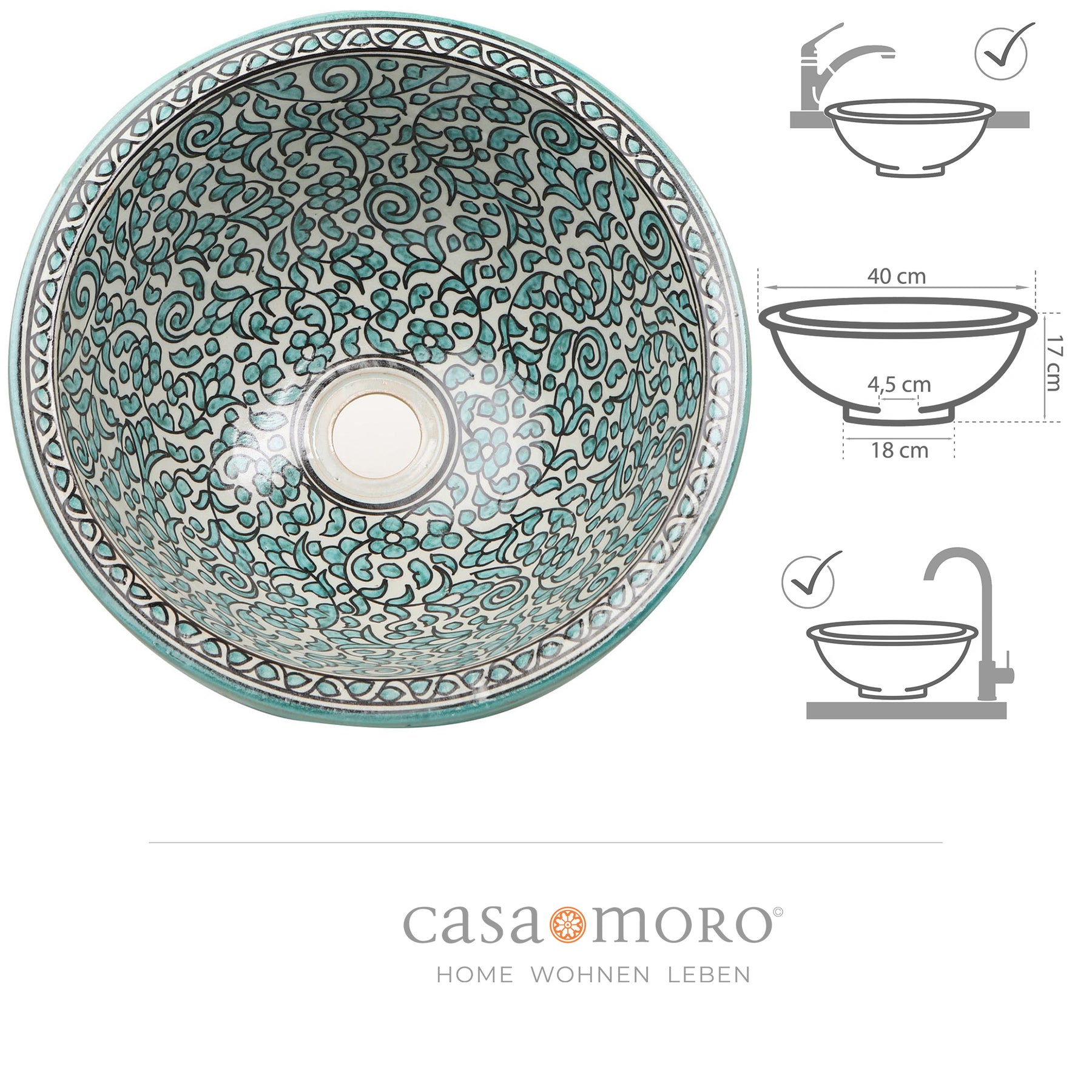 Lavabo noir et blanc du Mexique, lavabo supérieur, fait à la main et peint par des artisans, lavabo rond Vessel 40 cm x 13,5 cm - Atalaya - France Lavabo noir et blanc du Mexique, lavabo supérieur, fait à la main et peint par des artisans, lavabo rond Vessel 40 cm x 13,5 cm - Atalaya - France
