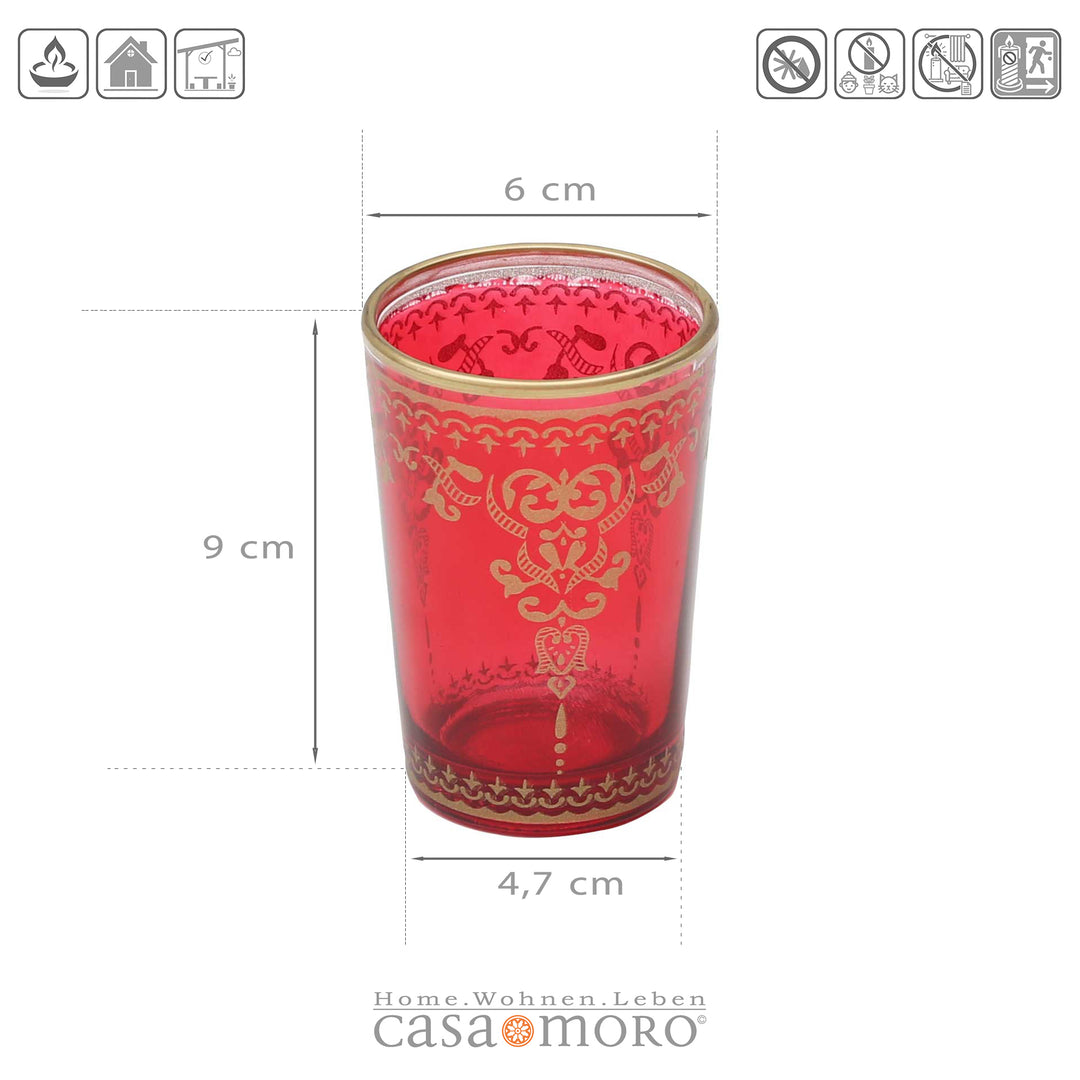 Lot de 6 photophores rouge et or