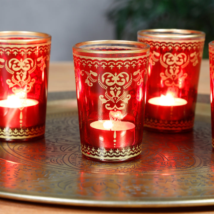 Lot de 6 photophores rouge et or