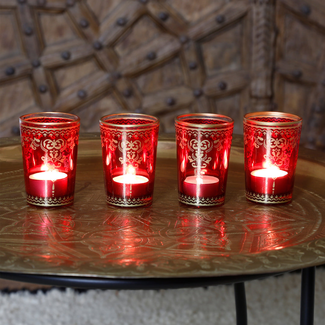 Lot de 6 photophores rouge et or