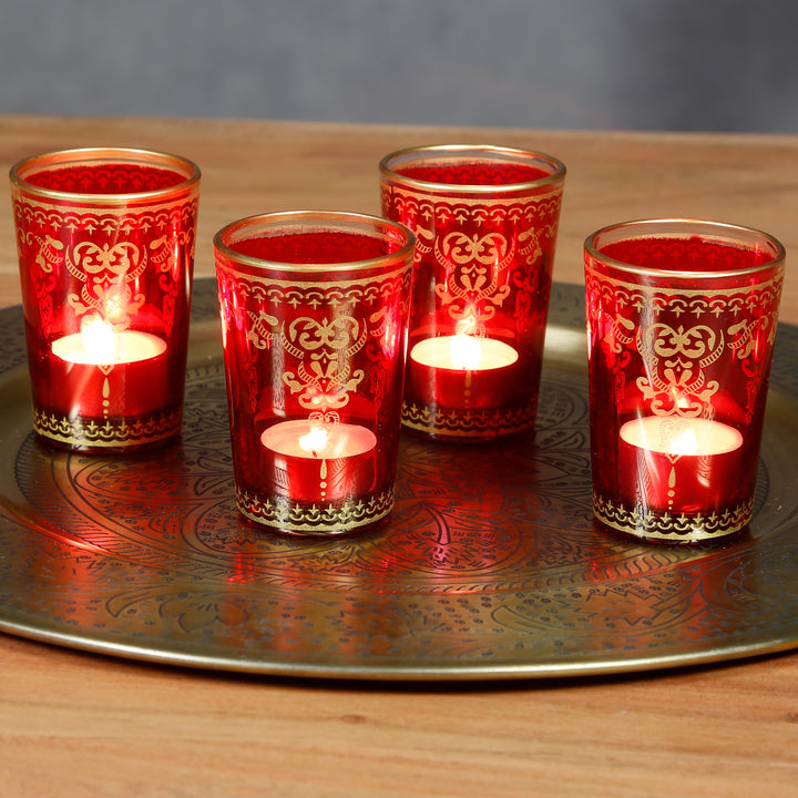 Lot de 6 photophores rouge et or