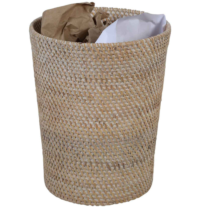 Corbeille à papier en rotin Nila White Wash