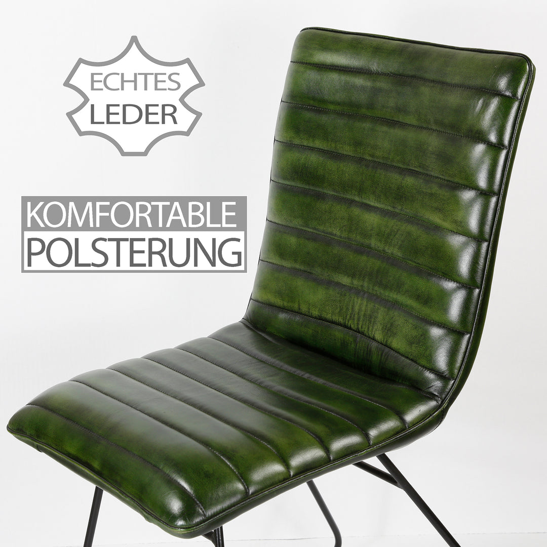 Chaise de salle à manger en cuir vert