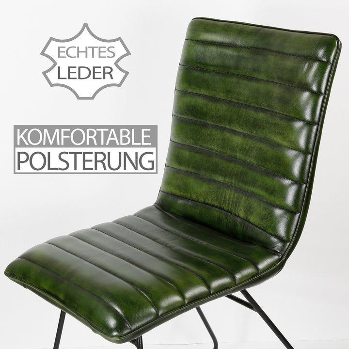 Chaise de salle à manger en cuir vert
