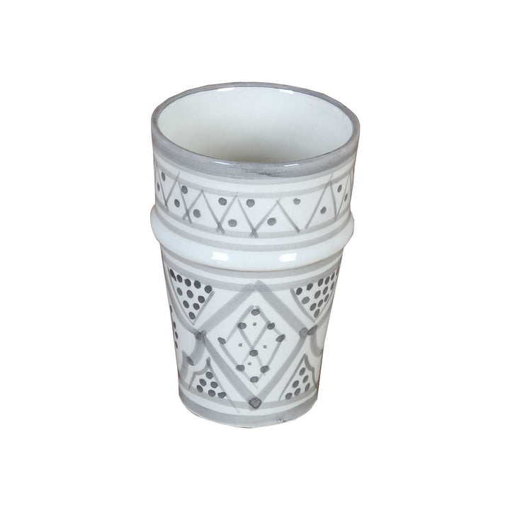 Tasse en céramique du Maroc, gris et blanc