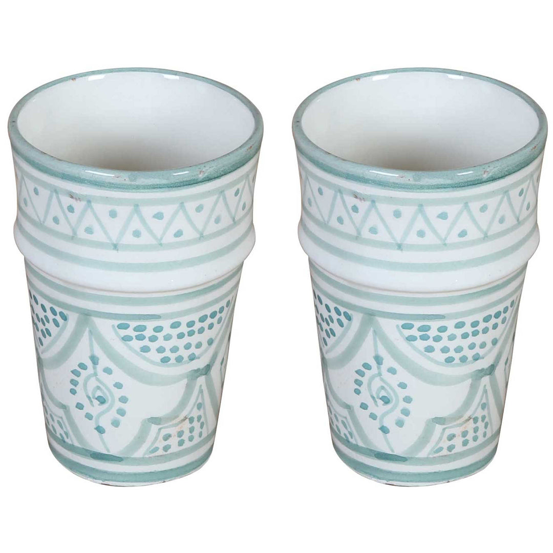 Tasses en céramique marocaine « Sakina » vert clair et blanc, lot de 2