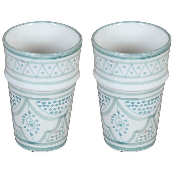 Tasses en céramique marocaine « Sakina » vert clair et blanc, lot de 2
