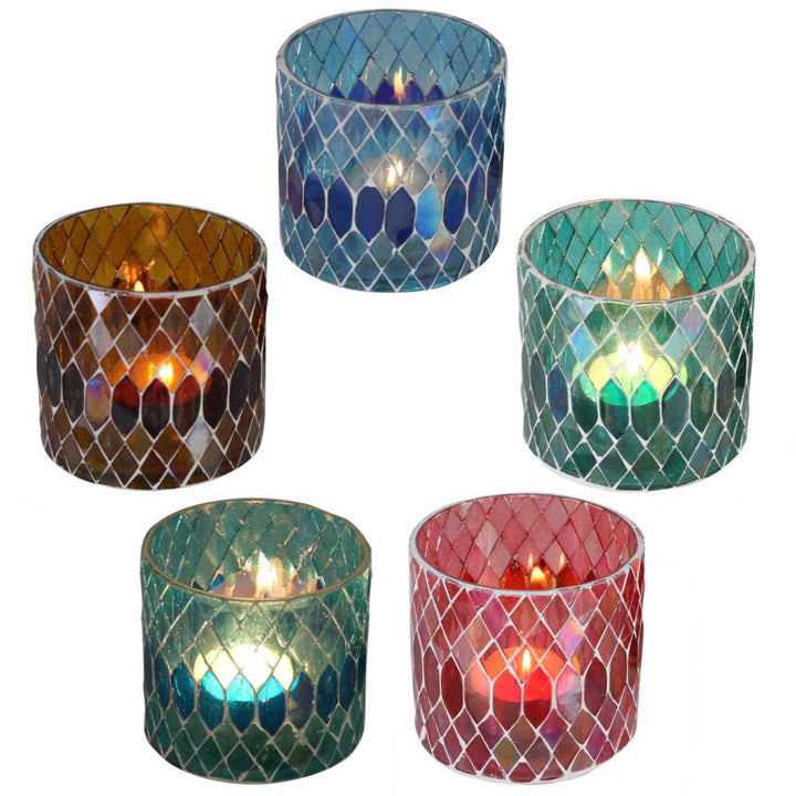 Lot de 5 photophores marocains en mosaïque Rayan S