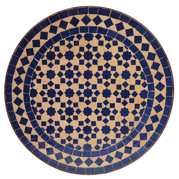 Mosaik-Beistelltisch Ø45 cm mit tiefblauem Sternmuster, handgefertigt in Marokko