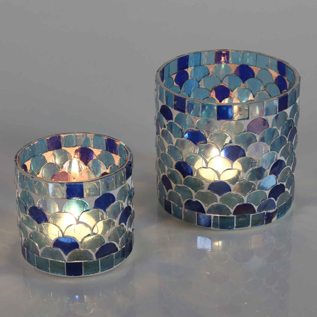 Photophore mosaïque orientale Athènes bleu foncé