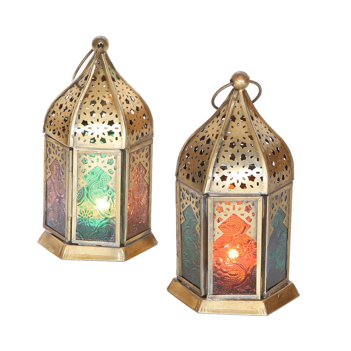 Photophores orientaux en verre Nael multicolores, lot de 2