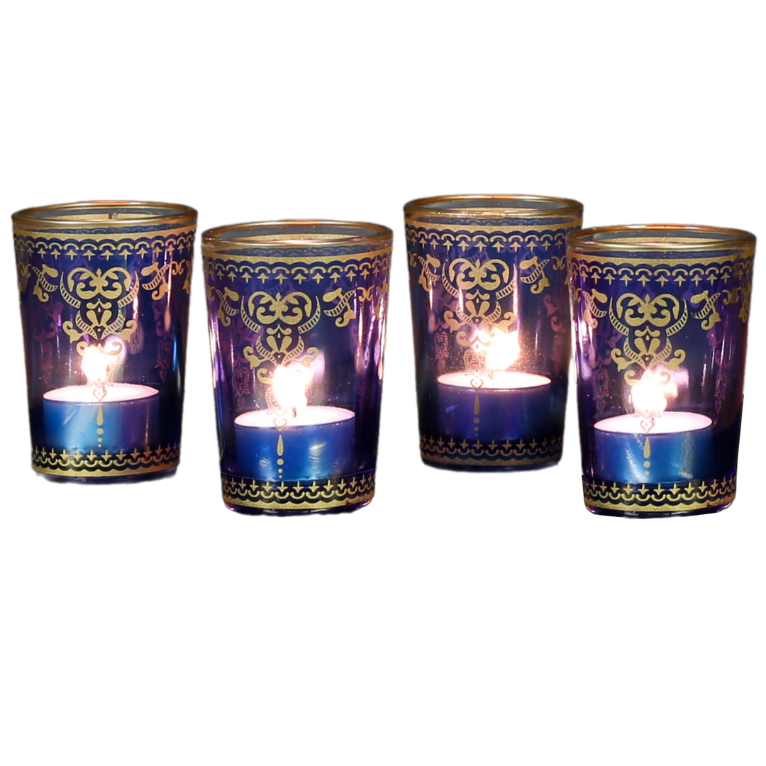 Lot de 6 photophares bleus et dorés