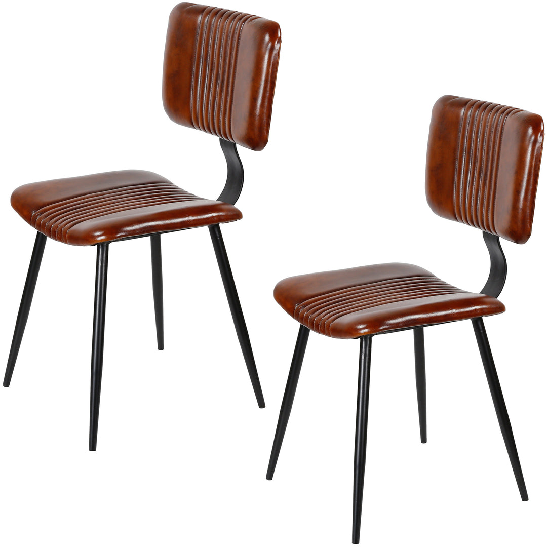 Chaises de salle à manger en cuir marron