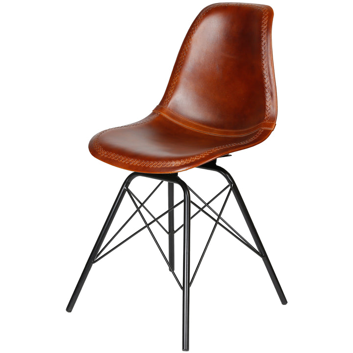 Chaise de salle à manger en cuir marron