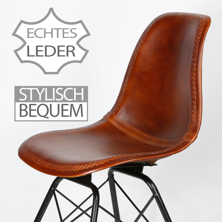 Chaise de salle à manger en cuir marron