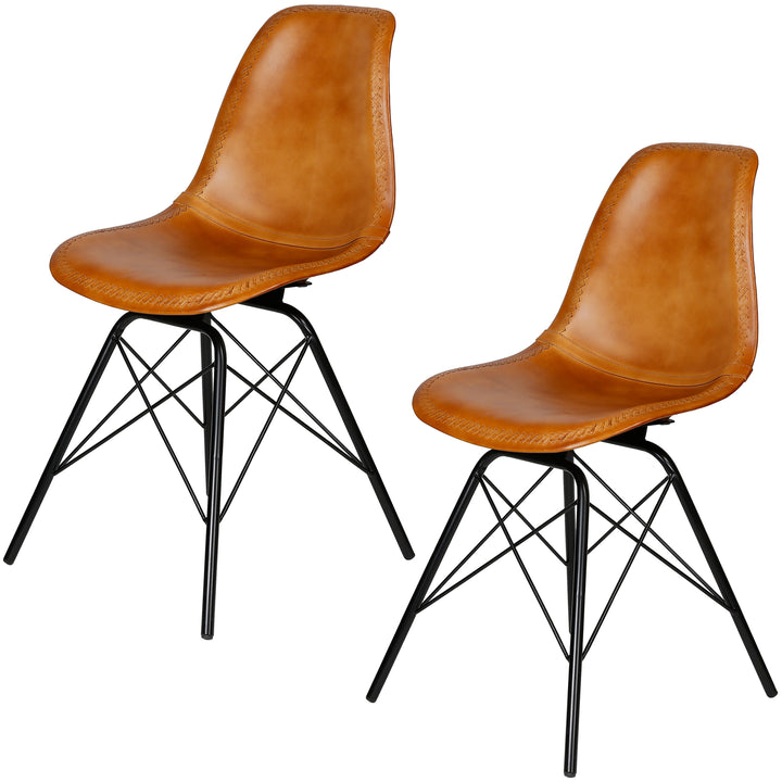 Chaise de salle à manger en cuir cognac