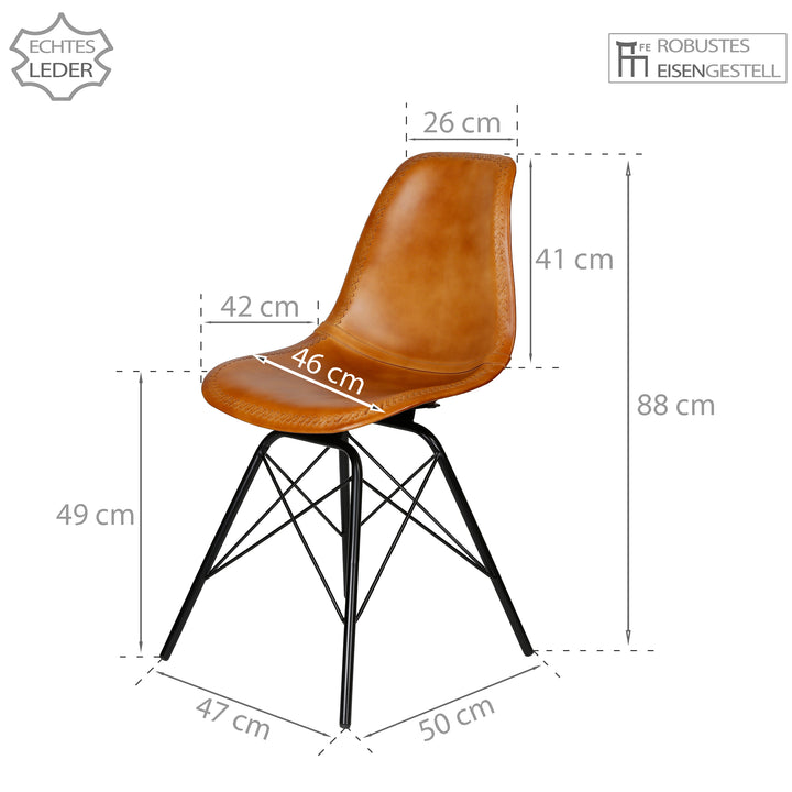 Chaise de salle à manger en cuir cognac