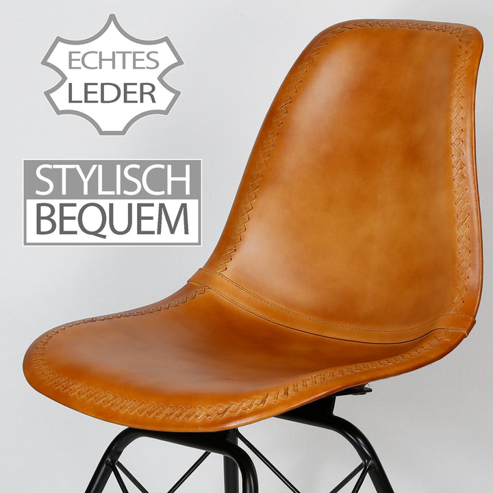 Chaise de salle à manger en cuir cognac