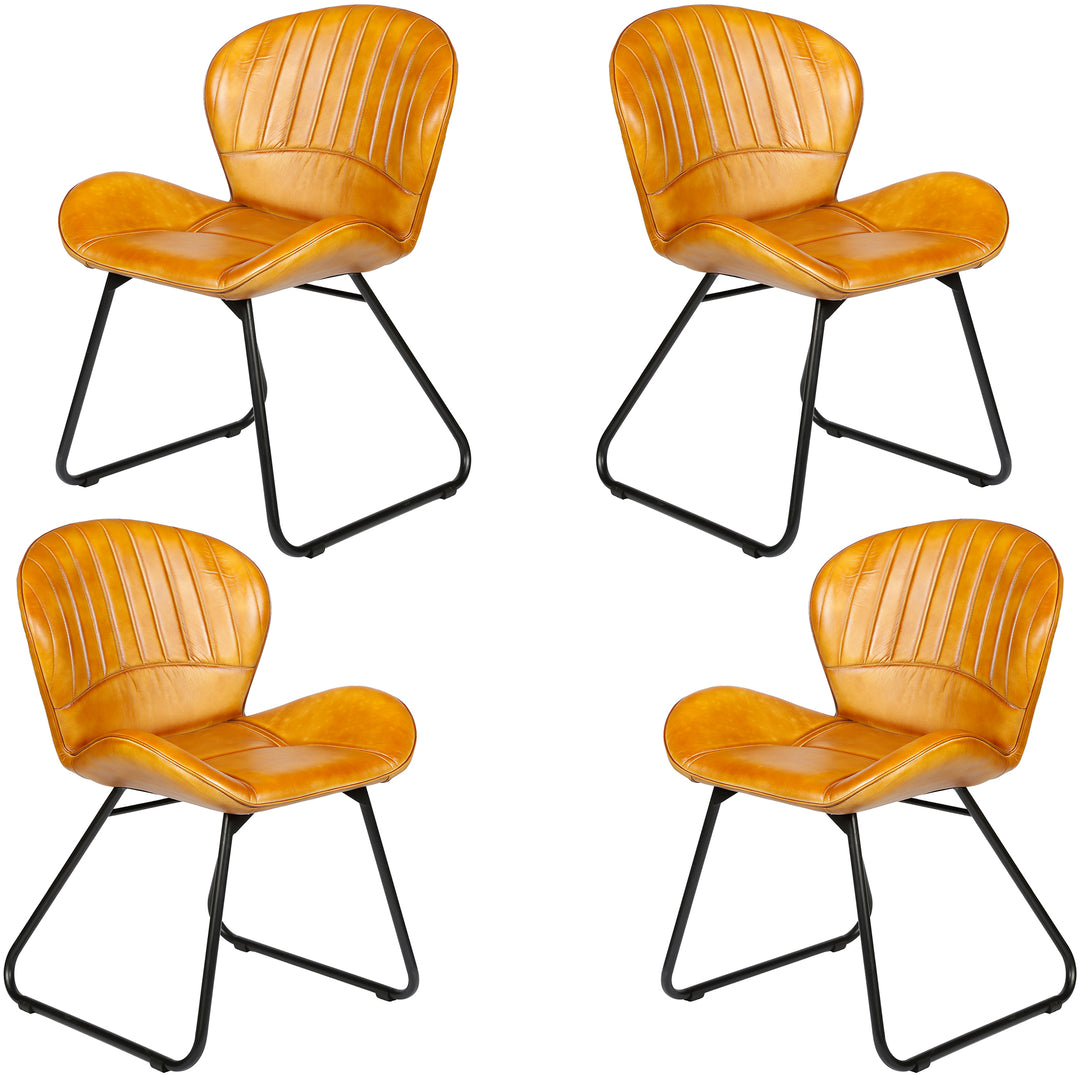 Chaise de salle à manger en cuir cognac marron