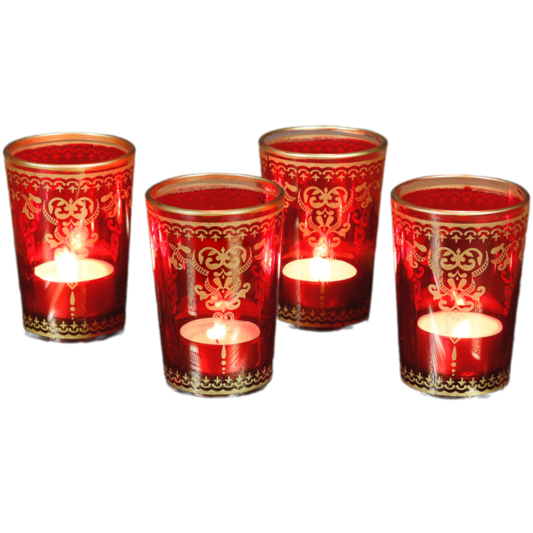 Lot de 6 photophores rouge et or