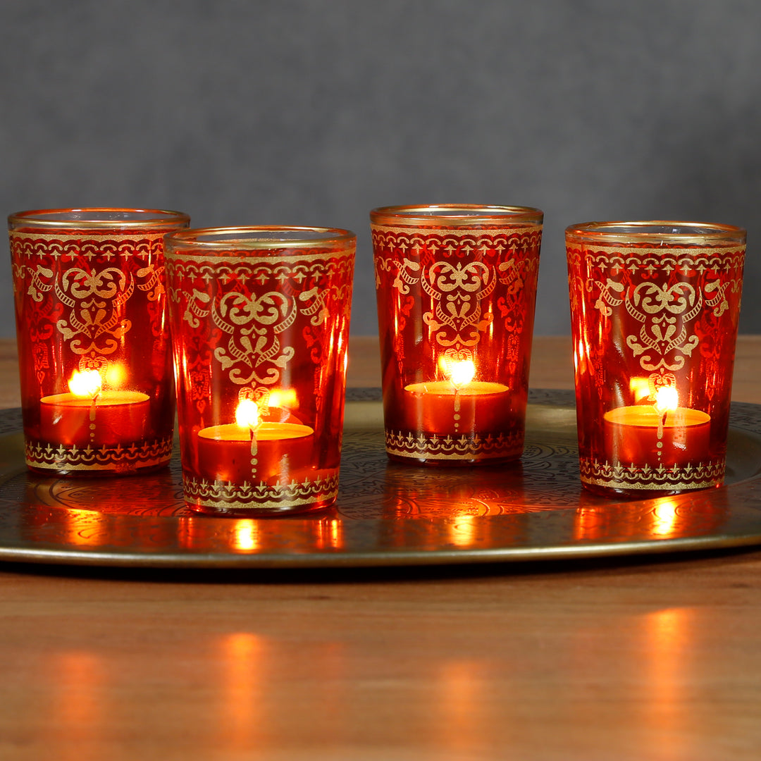 Lot de 6 photophares en verre orange et doré