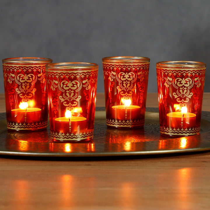 Lot de 6 photophares en verre orange et doré