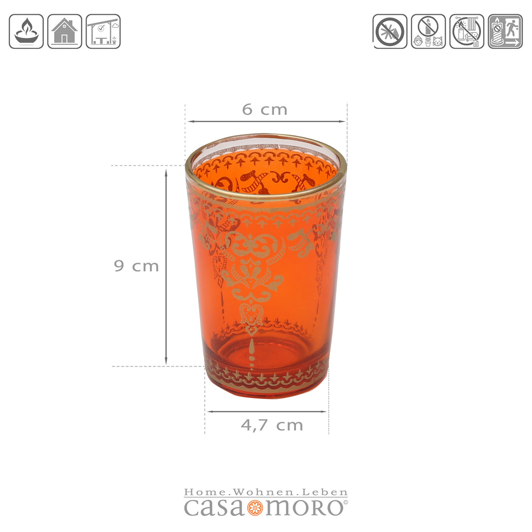 Lot de 6 photophares en verre orange et doré