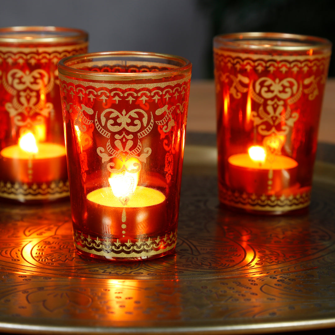 Lot de 6 photophares en verre orange et doré