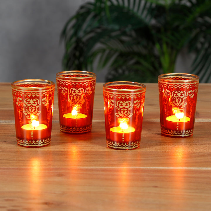Lot de 6 photophares en verre orange et doré