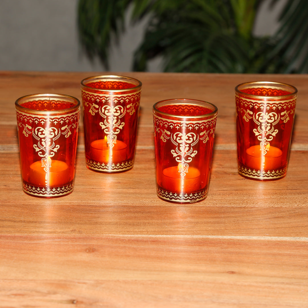 Lot de 6 photophares en verre orange et doré