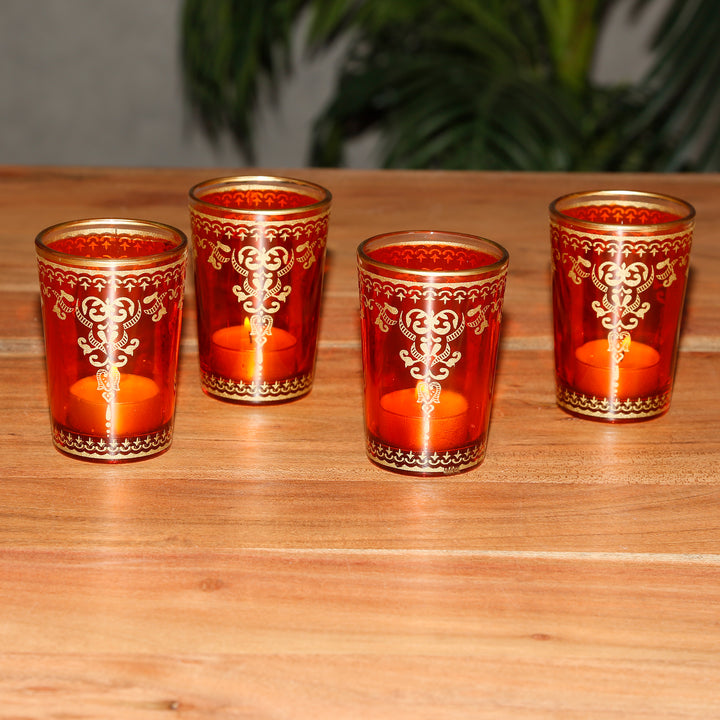 Lot de 6 photophares en verre orange et doré