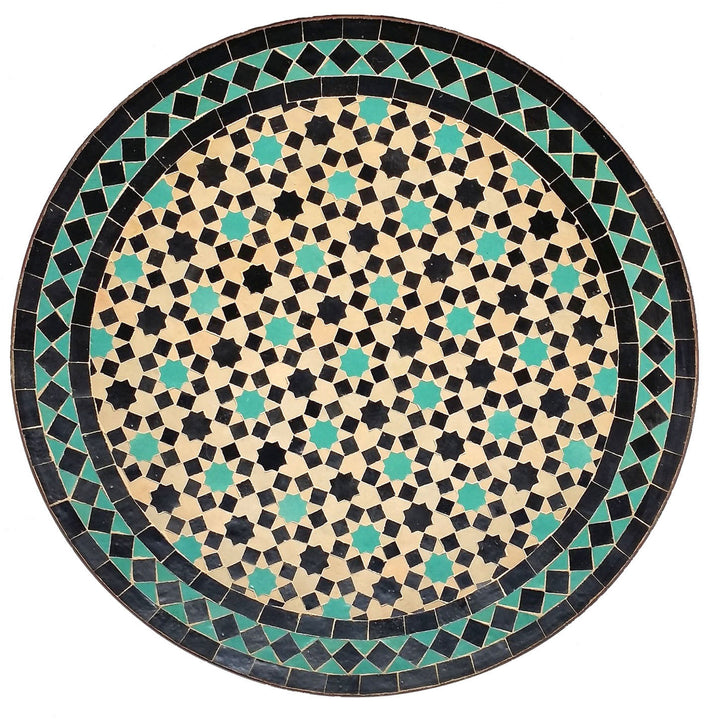 Terrassentisch Ø 60 cm mit Mosaiktischplatte aus türkisfarbenem Zellige-Fliesen