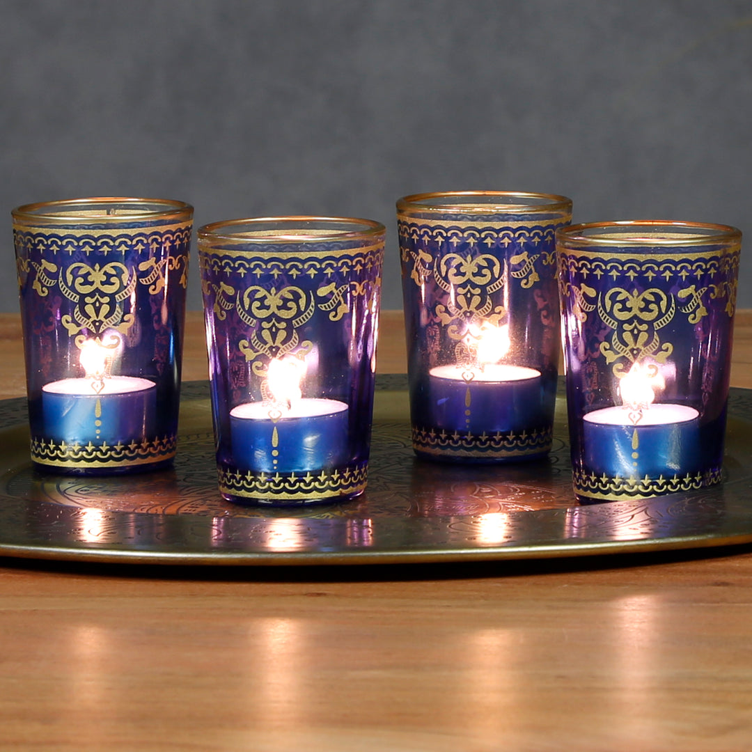 Lot de 6 photophares bleus et dorés