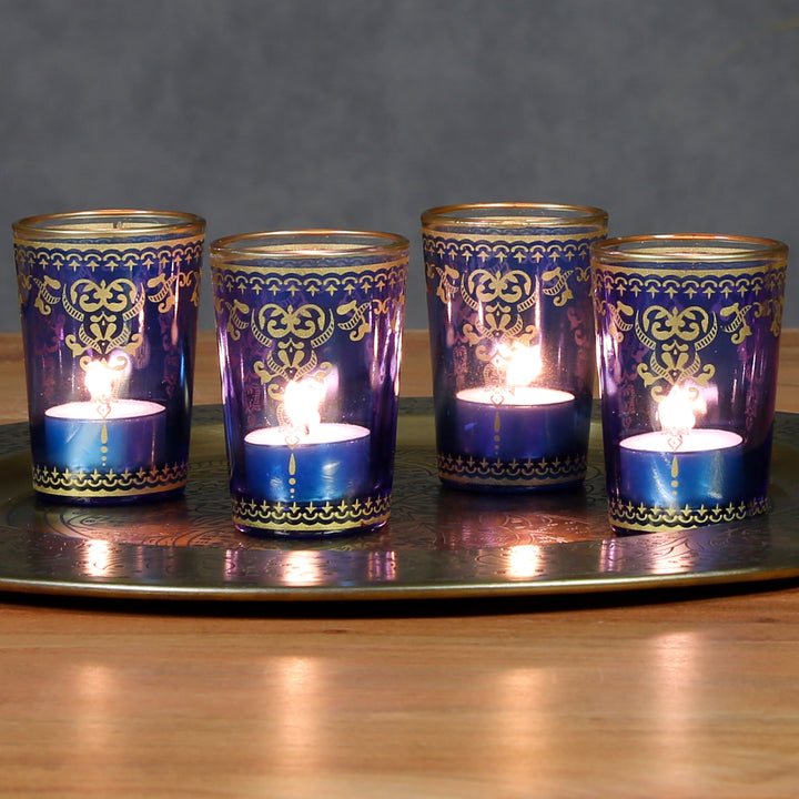 Lot de 6 photophares bleus et dorés