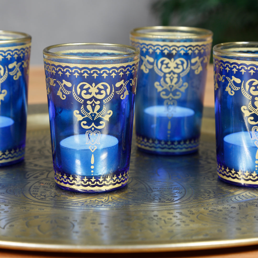 Lot de 6 photophares bleus et dorés