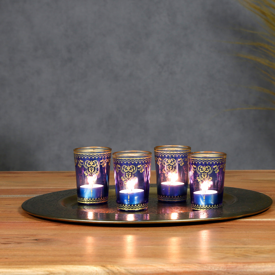 Lot de 6 photophares bleus et dorés