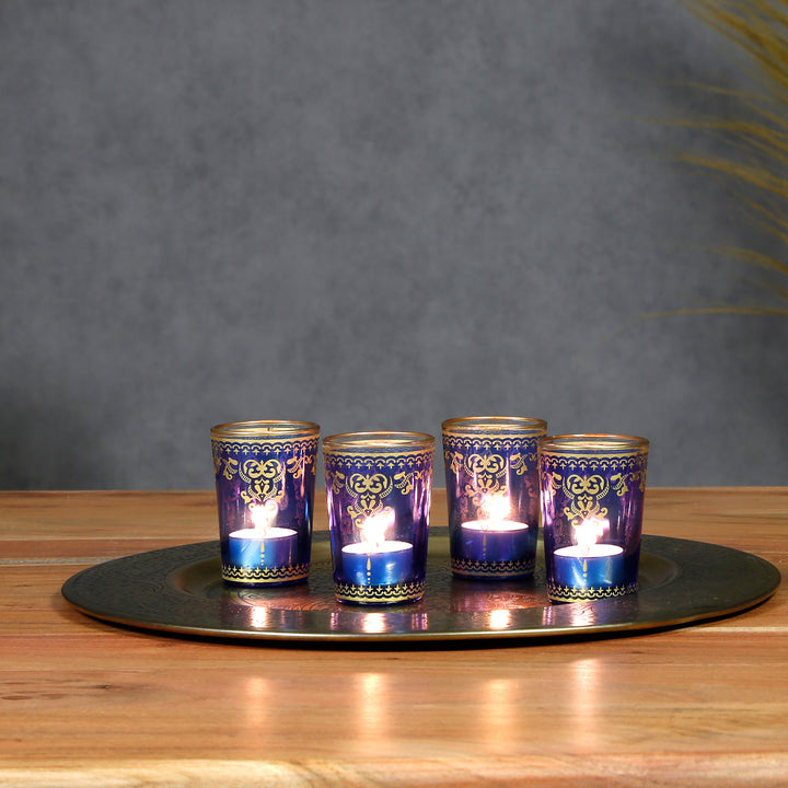 Lot de 6 photophares bleus et dorés
