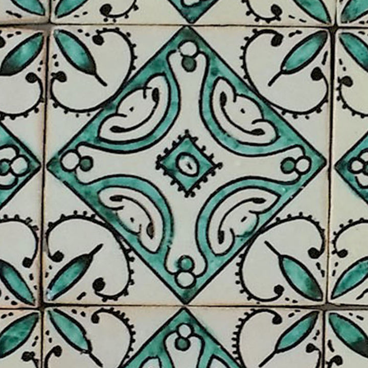 Carreau peint à la main Ebru Vert
