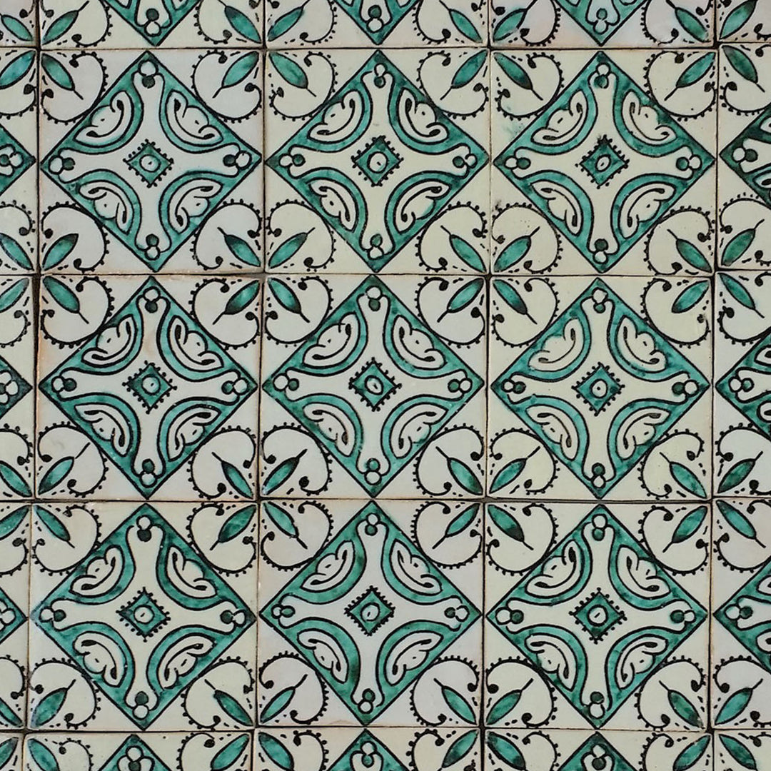 Carreau peint à la main Ebru Vert